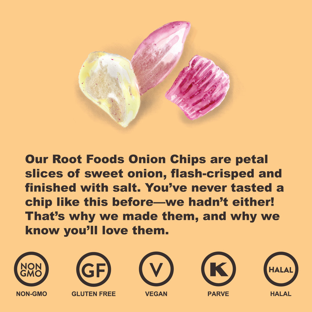 Root Foods Onion Chips Veggie Snack product features